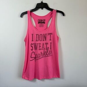 Chin-Up Apparel Y2K “I Don’t Sweat I Sparkle” Pink Racerback Gym Tank Size L